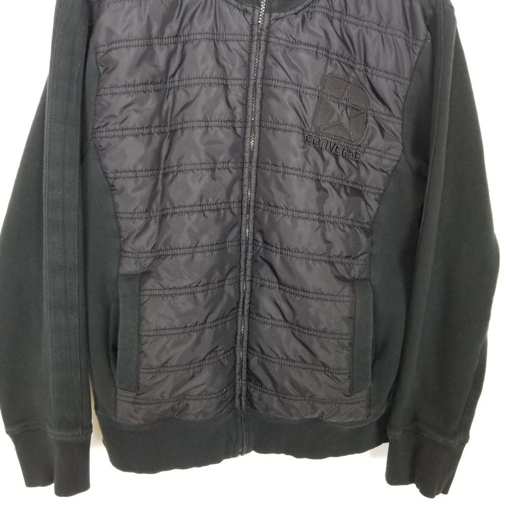 CONVERSE Men Zip Up Puffer Bomber Jacket Sz M Black Casual City - Picture 3 of 5